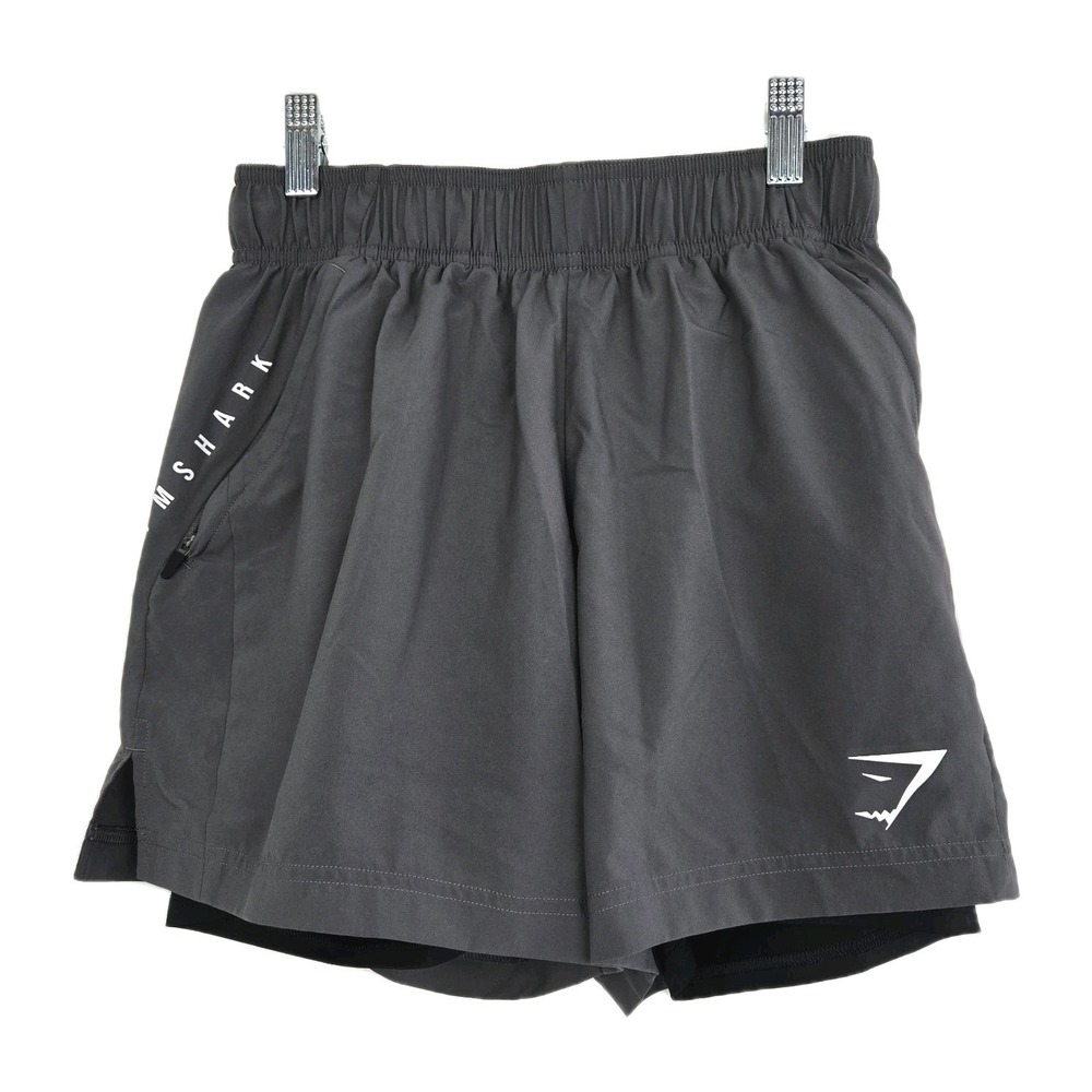 Gym Shark Womens 2 In 1 Athletic Shorts Size XS Running Zip Pockets Gray